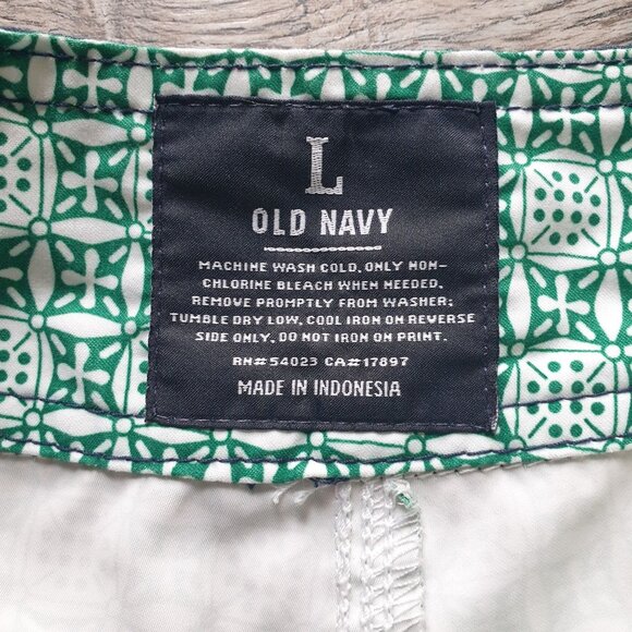 Old Navy Men Large Swim Trunks Green White Geometric Print Drawstring 38" Waist - Picture 3 of 4